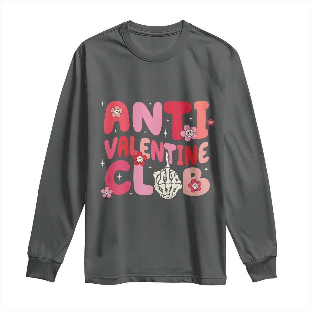 Funny Anti Valentine Club Long Sleeve Shirt Retro Anti Valentine's Day Middle Finger