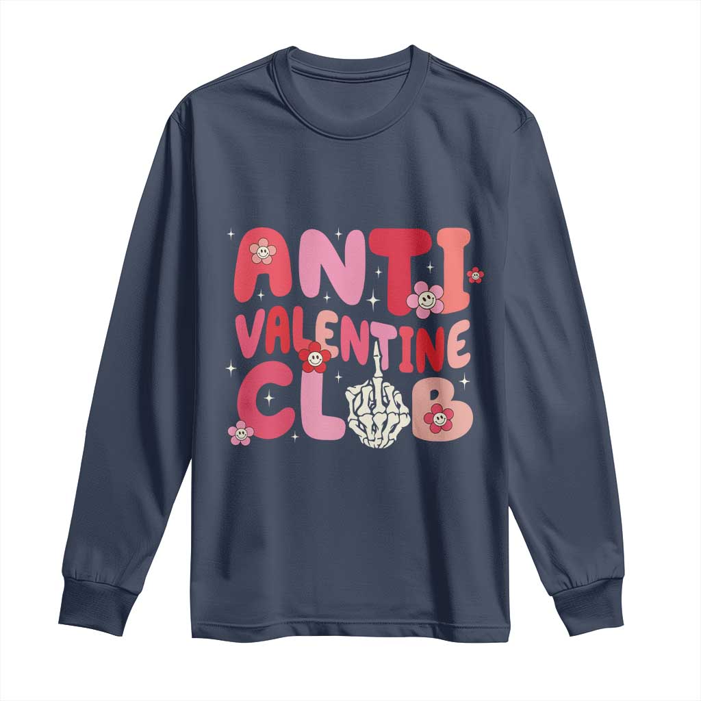 Funny Anti Valentine Club Long Sleeve Shirt Retro Anti Valentine's Day Middle Finger