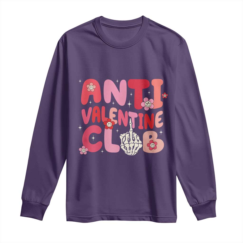 Funny Anti Valentine Club Long Sleeve Shirt Retro Anti Valentine's Day Middle Finger