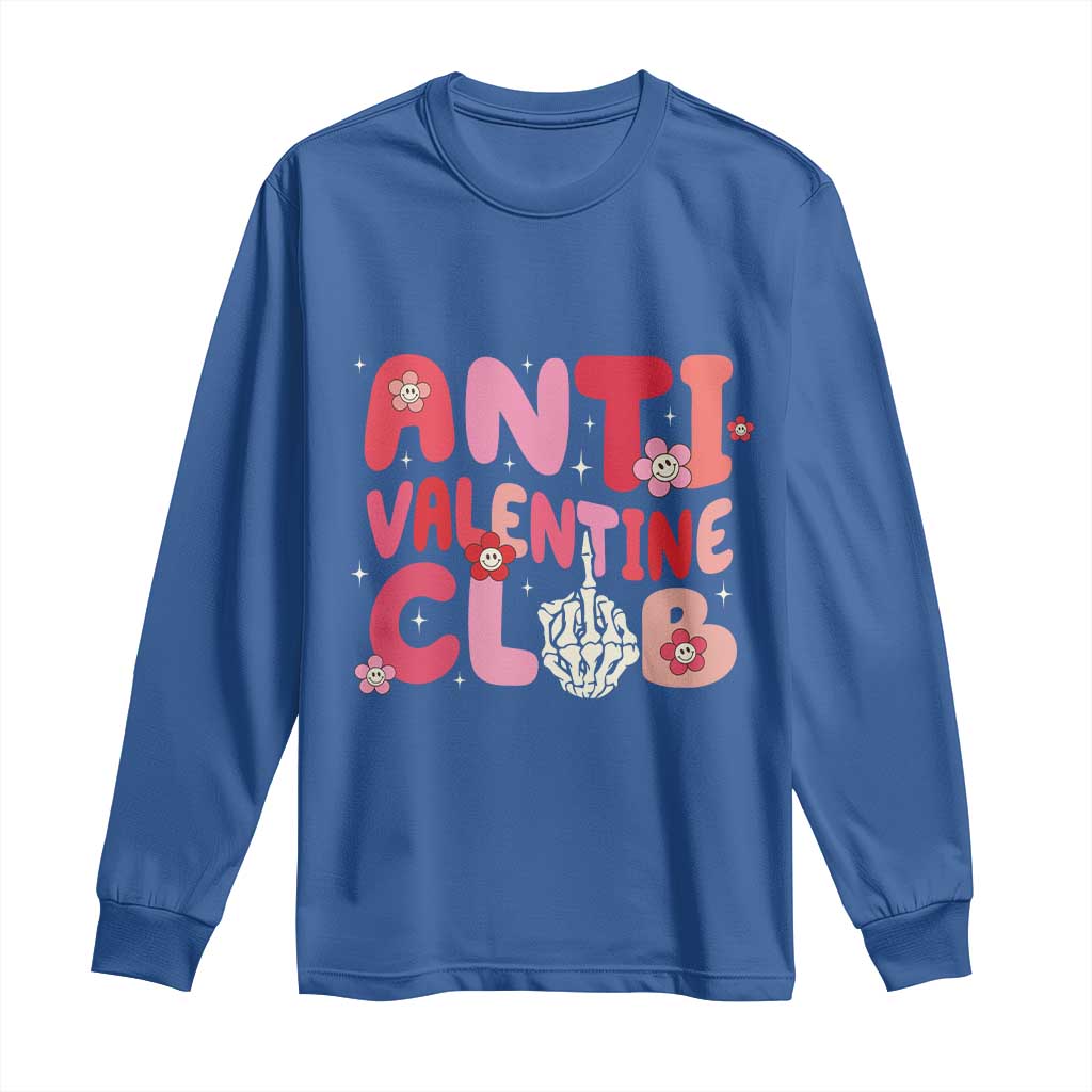Funny Anti Valentine Club Long Sleeve Shirt Retro Anti Valentine's Day Middle Finger