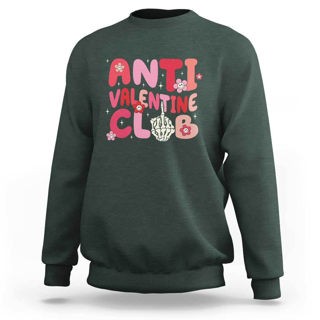 Funny Anti Valentine Club Sweatshirt Retro Anti Valentine's Day Middle Finger