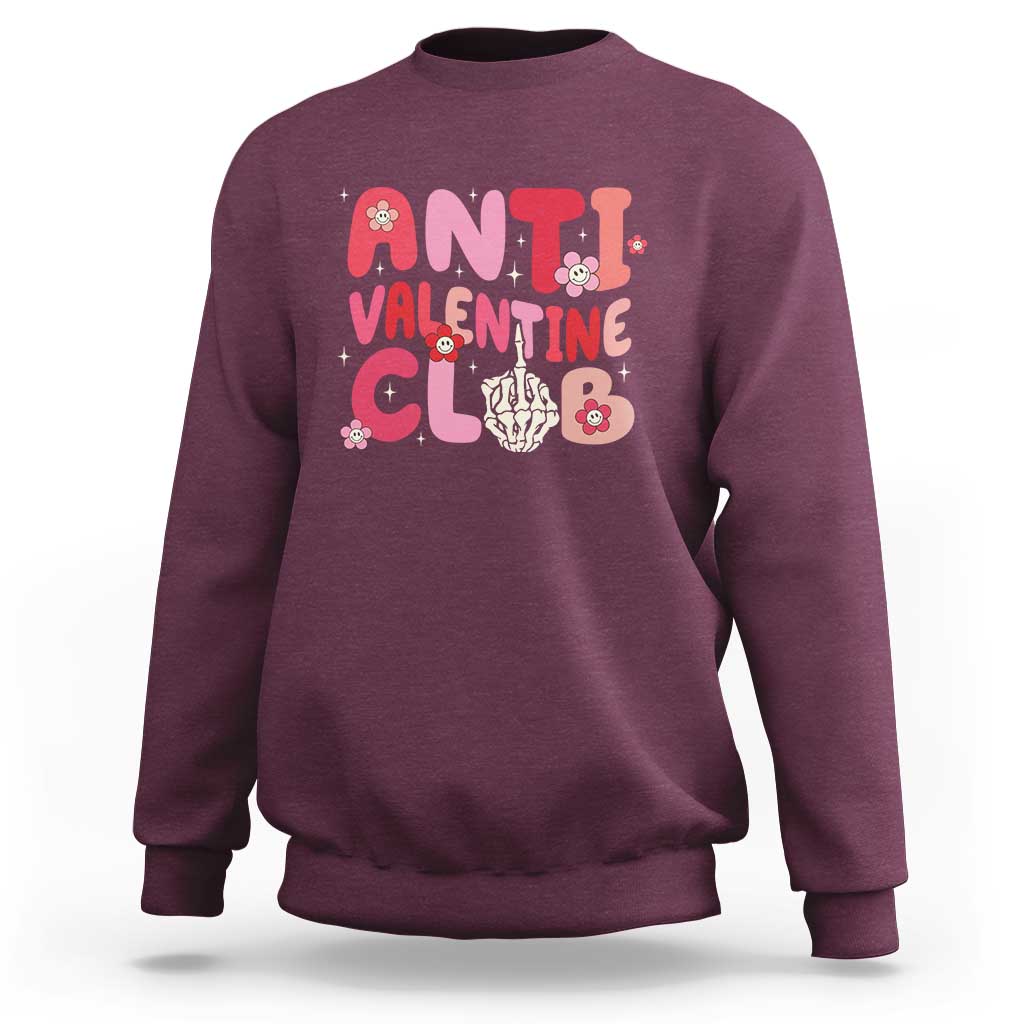 Funny Anti Valentine Club Sweatshirt Retro Anti Valentine's Day Middle Finger