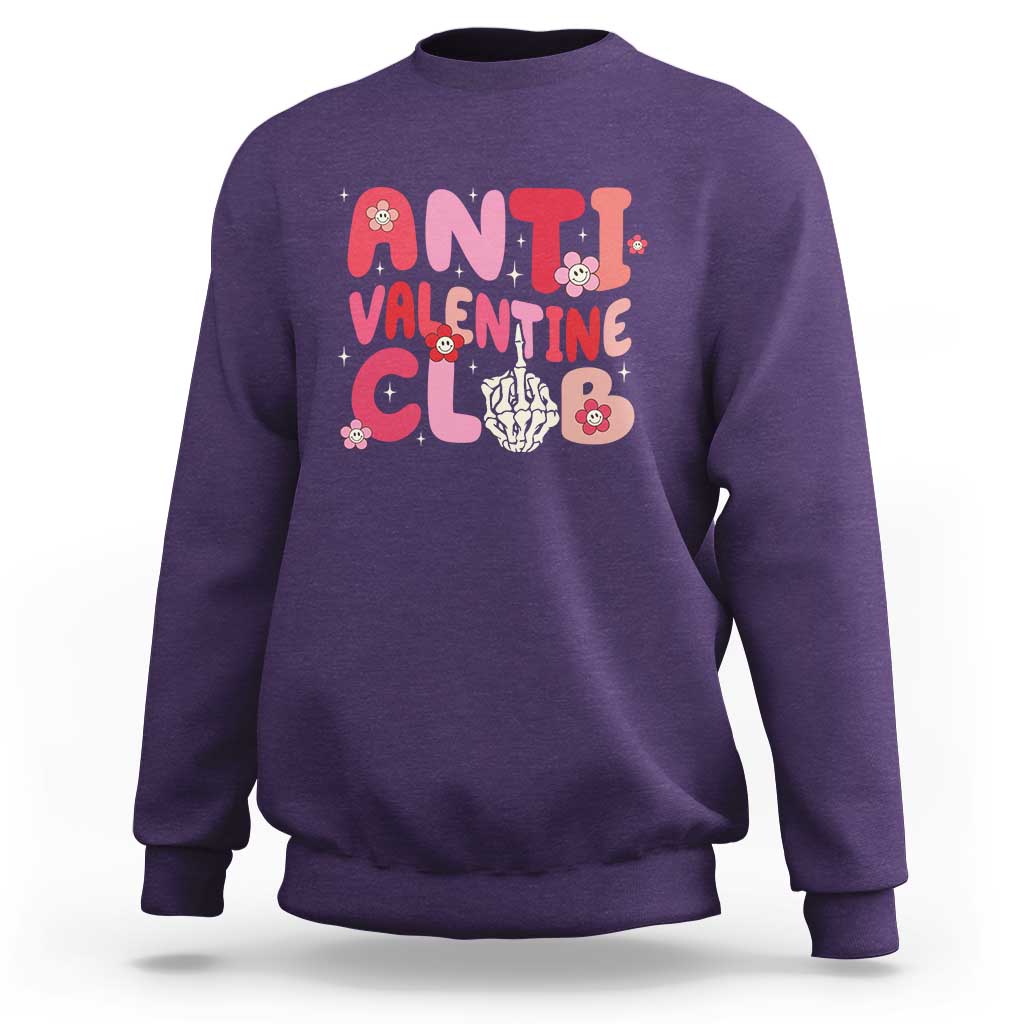 Funny Anti Valentine Club Sweatshirt Retro Anti Valentine's Day Middle Finger