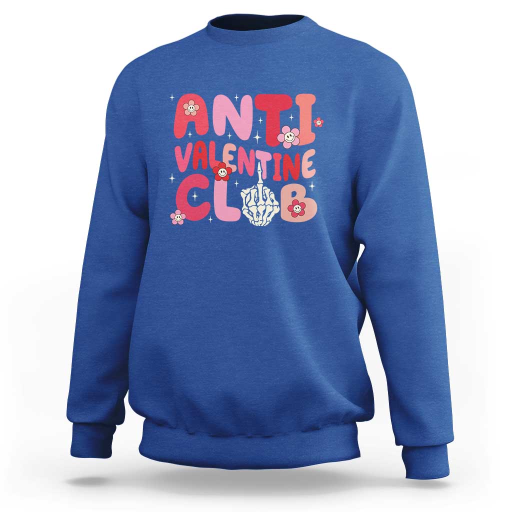 Funny Anti Valentine Club Sweatshirt Retro Anti Valentine's Day Middle Finger