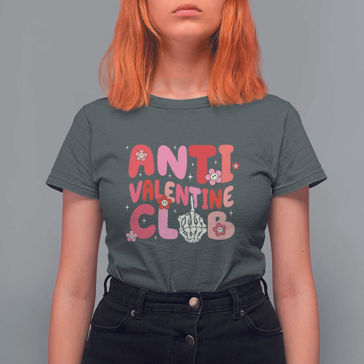 Funny Anti Valentine Club T Shirt For Women Retro Anti Valentine's Day Middle Finger