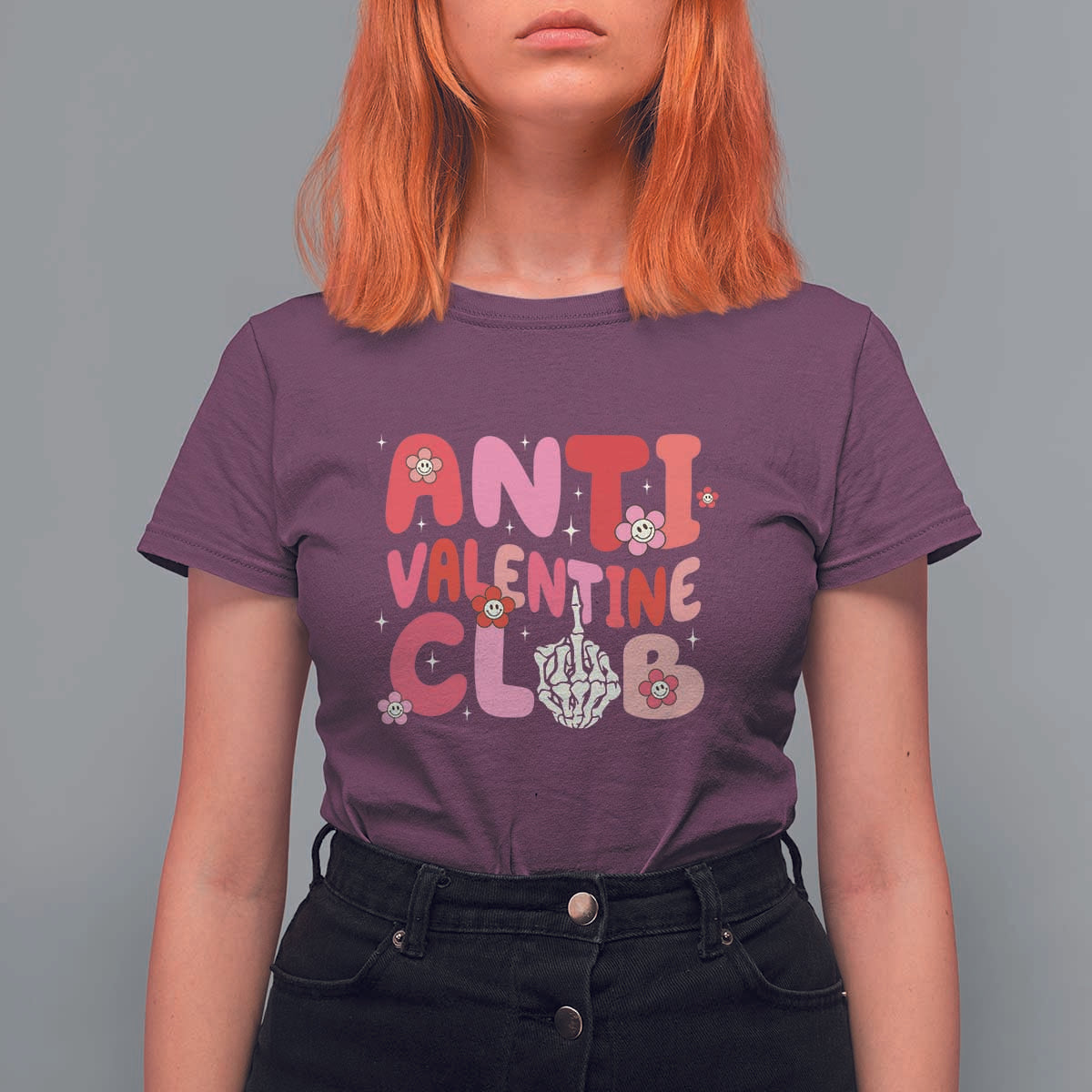 Funny Anti Valentine Club T Shirt For Women Retro Anti Valentine's Day Middle Finger