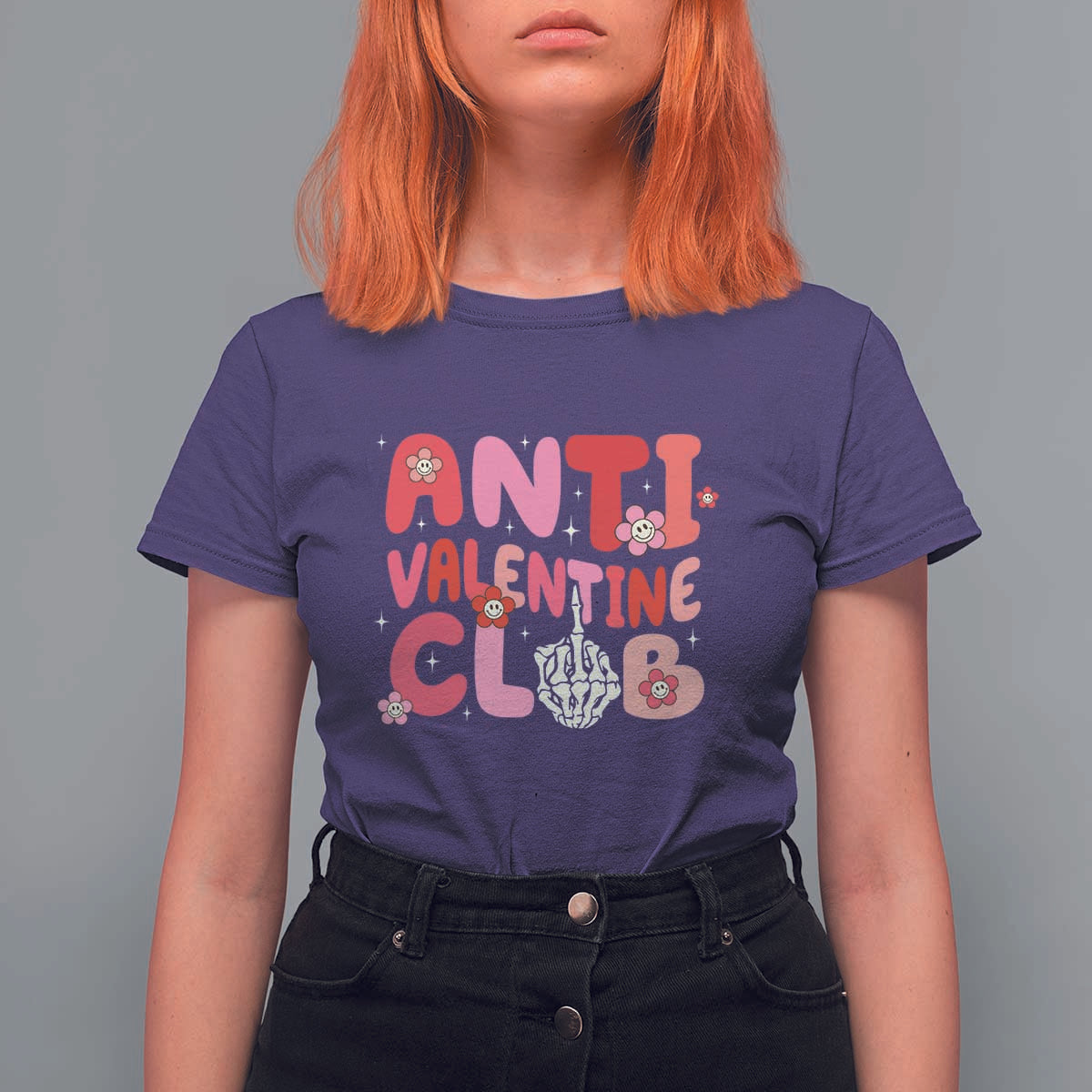 Funny Anti Valentine Club T Shirt For Women Retro Anti Valentine's Day Middle Finger
