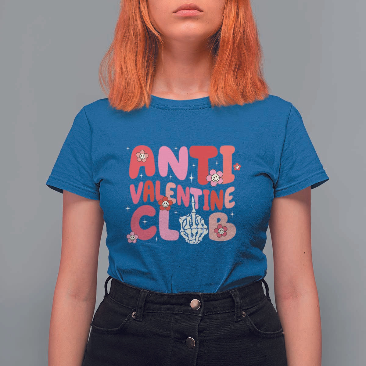Funny Anti Valentine Club T Shirt For Women Retro Anti Valentine's Day Middle Finger