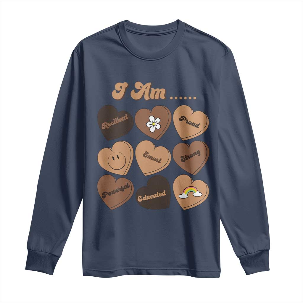 African American Proud Black History Month Long Sleeve Shirt Melanin Hearts