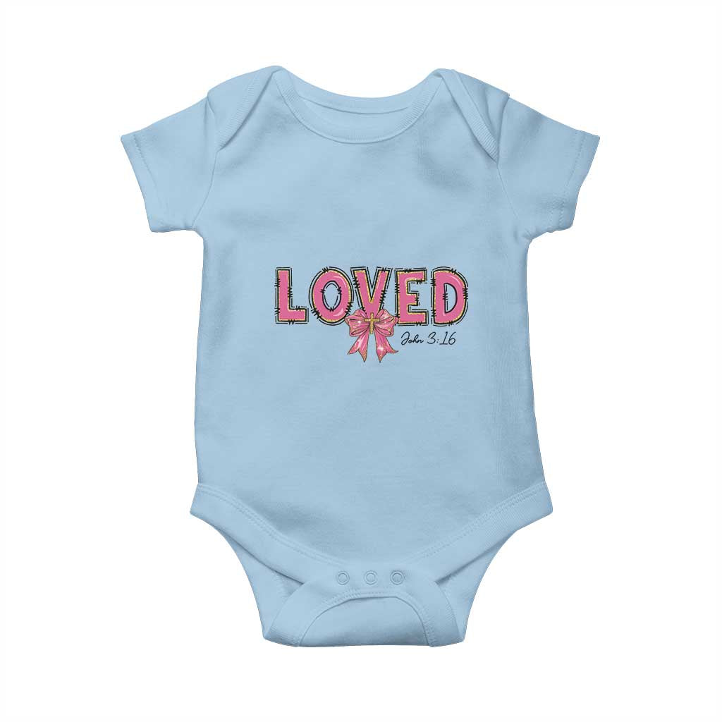 Loved John 3:16 Baby Onesie Christian Religious God Bible Verses Valentine's Day Pink Bow