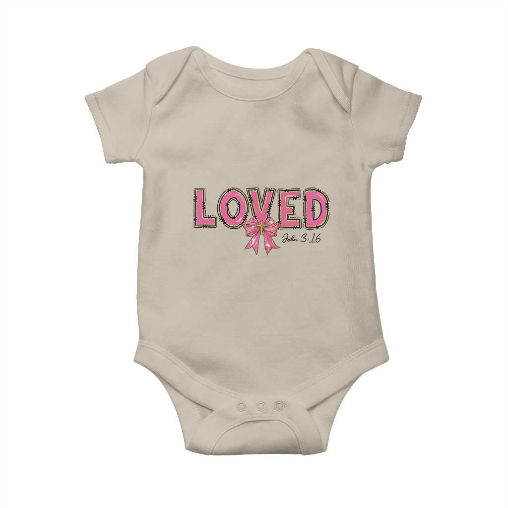 Loved John 3:16 Baby Onesie Christian Religious God Bible Verses Valentine's Day Pink Bow