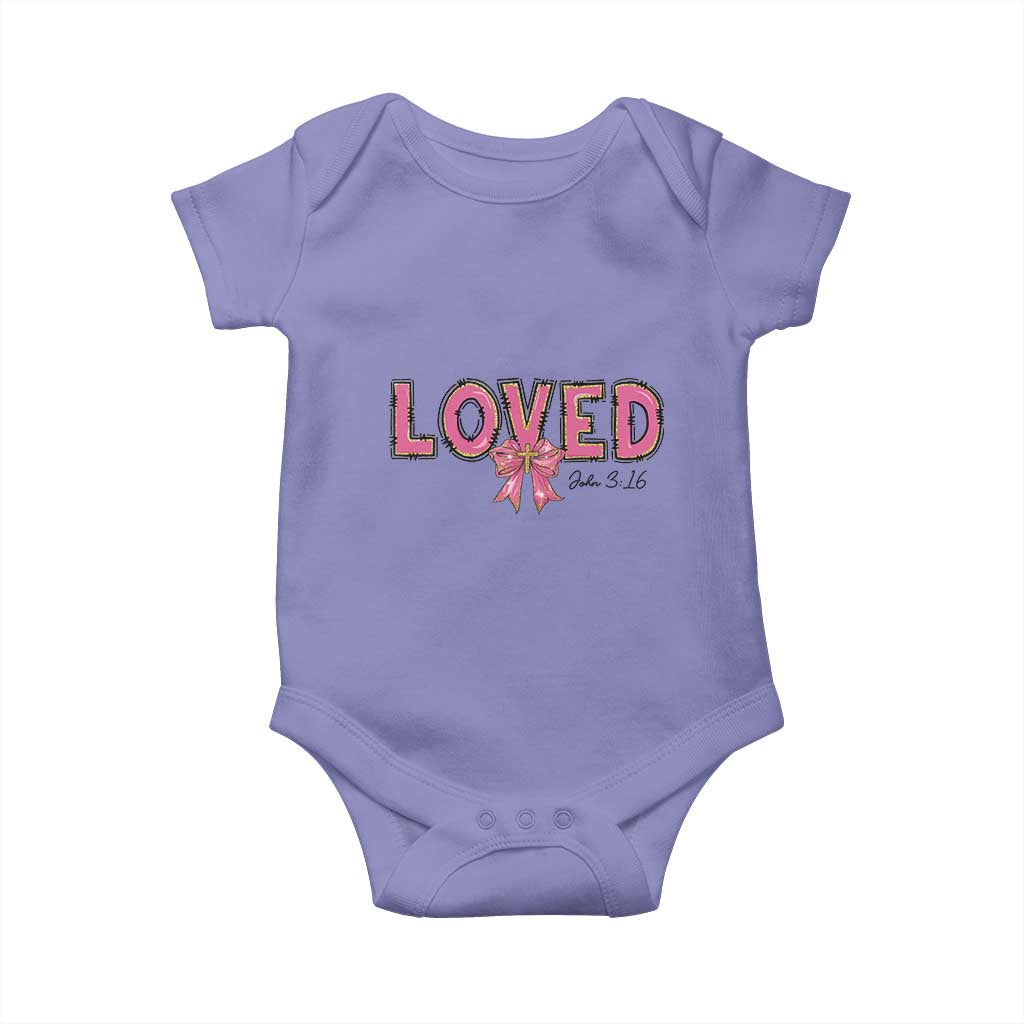 Loved John 3:16 Baby Onesie Christian Religious God Bible Verses Valentine's Day Pink Bow