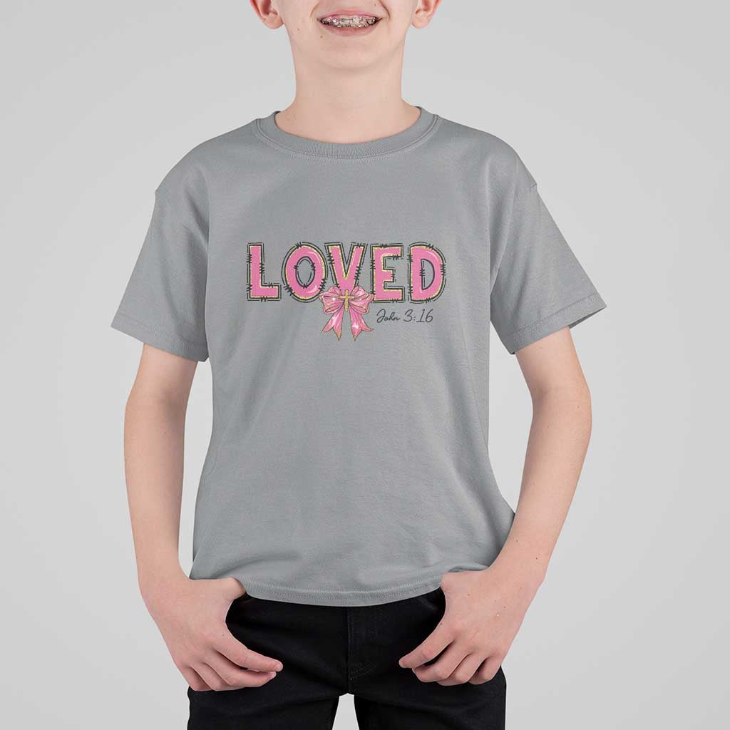 Loved John 3:16 T Shirt For Kid Christian Religious God Bible Verses Valentine's Day Pink Bow