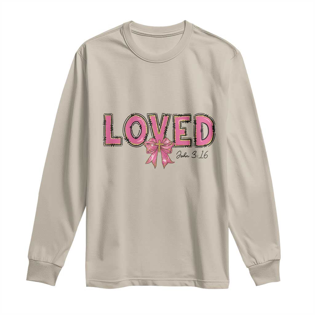 Loved John 3:16 Long Sleeve Shirt Christian Religious God Bible Verses Valentine's Day Pink Bow