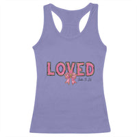 Loved John 3:16 Racerback Tank Top Christian Religious God Bible Verses Valentine's Day Pink Bow