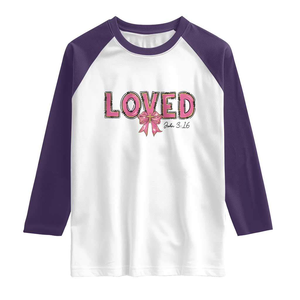 Loved John 3:16 Raglan Shirt Christian Religious God Bible Verses Valentine's Day Pink Bow