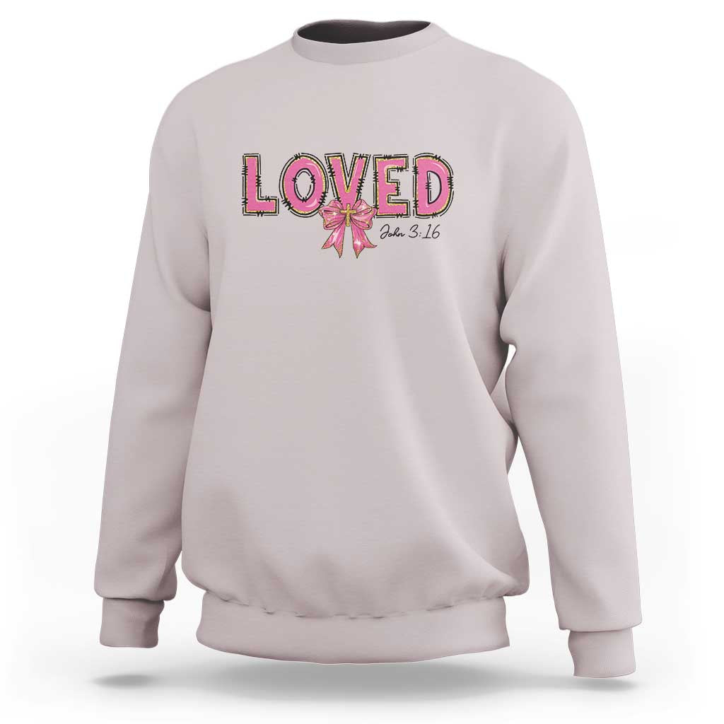 Loved John 3:16 Sweatshirt Christian Religious God Bible Verses Valentine's Day Pink Bow