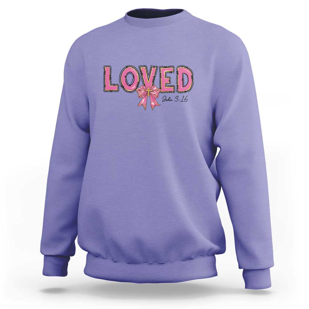 Loved John 3:16 Sweatshirt Christian Religious God Bible Verses Valentine's Day Pink Bow