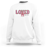 Loved John 3:16 Sweatshirt Christian Religious God Bible Verses Valentine's Day Pink Bow