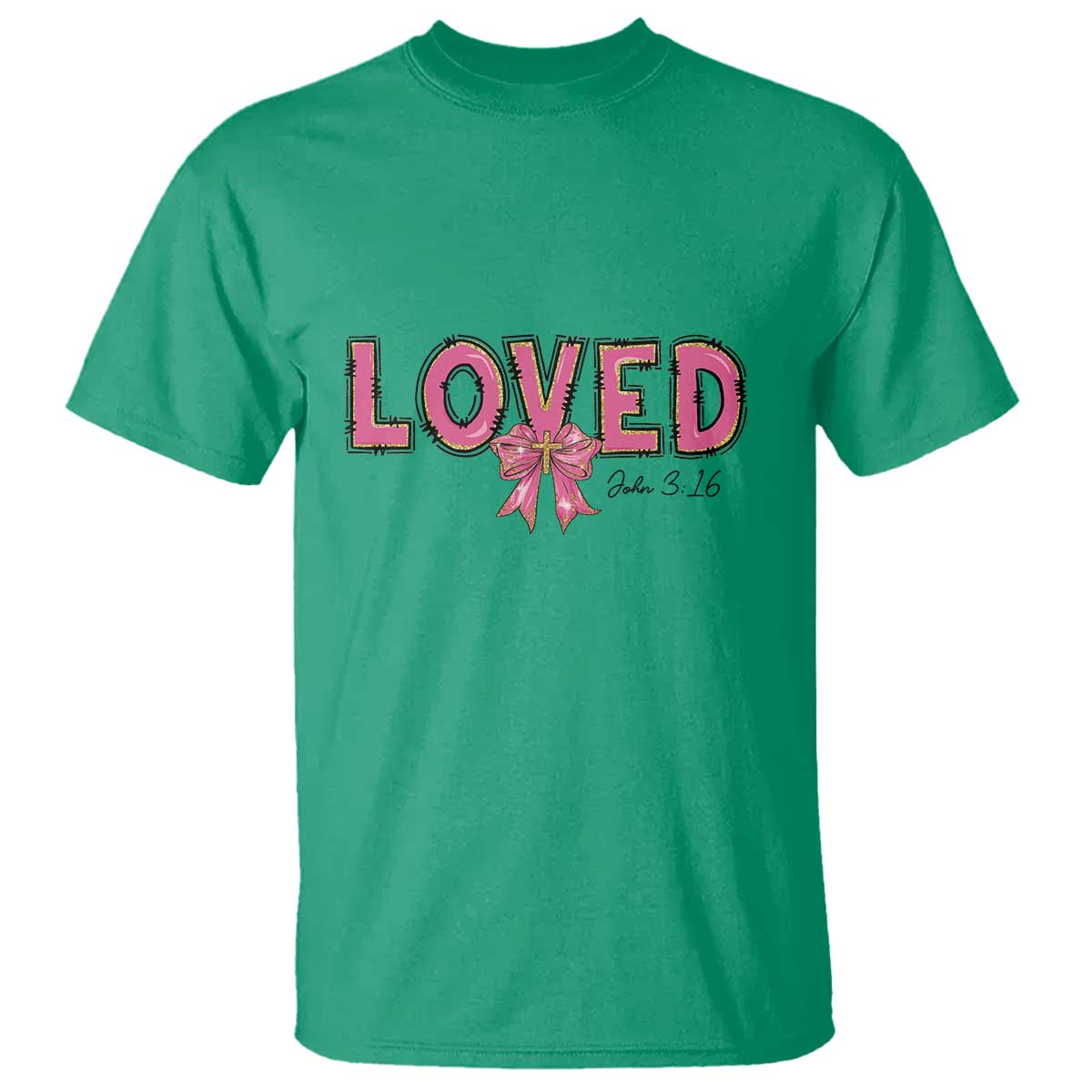 Loved John 3:16 T Shirt Christian Religious God Bible Verses Valentine's Day Pink Bow