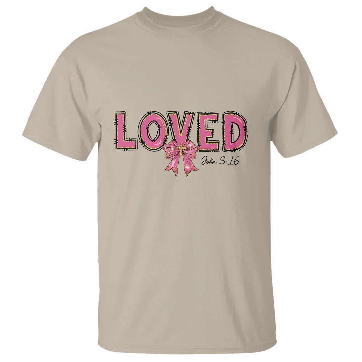 Loved John 3:16 T Shirt Christian Religious God Bible Verses Valentine's Day Pink Bow