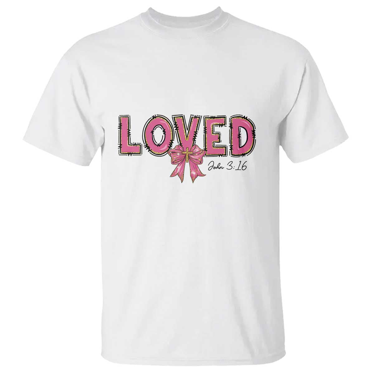 Loved John 3:16 T Shirt Christian Religious God Bible Verses Valentine's Day Pink Bow