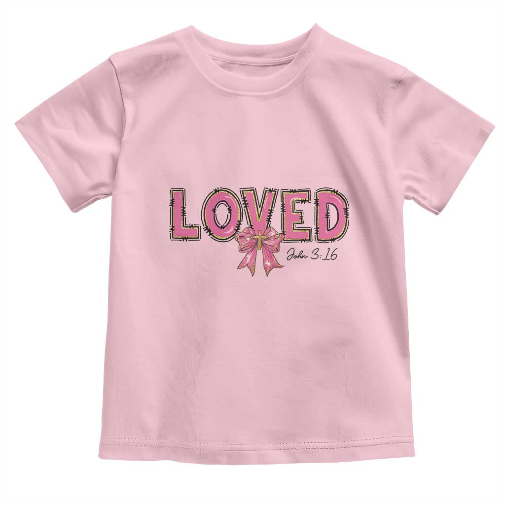 Loved John 3:16 Toddler T Shirt Christian Religious God Bible Verses Valentine's Day Pink Bow