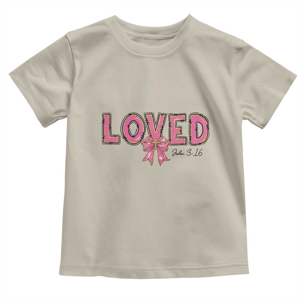 Loved John 3:16 Toddler T Shirt Christian Religious God Bible Verses Valentine's Day Pink Bow