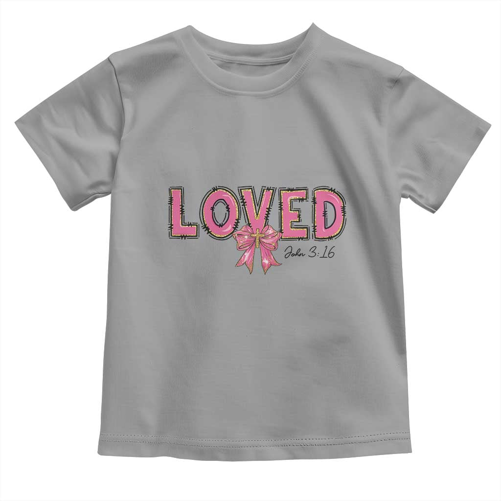 Loved John 3:16 Toddler T Shirt Christian Religious God Bible Verses Valentine's Day Pink Bow