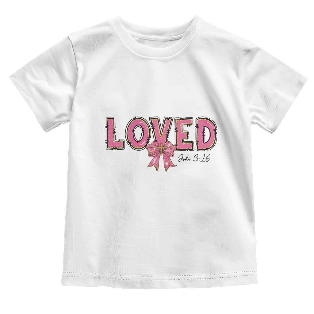 Loved John 3:16 Toddler T Shirt Christian Religious God Bible Verses Valentine's Day Pink Bow
