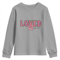 Loved John 3:16 Youth Sweatshirt Christian Religious God Bible Verses Valentine's Day Pink Bow