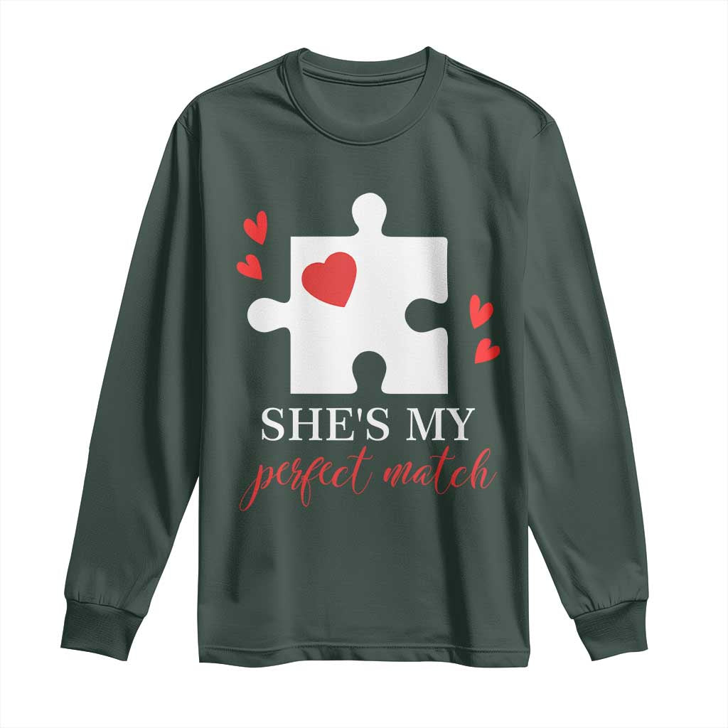 Funny She's My Perfect Match Valentine's Day Couple Matching Long Sleeve Shirt