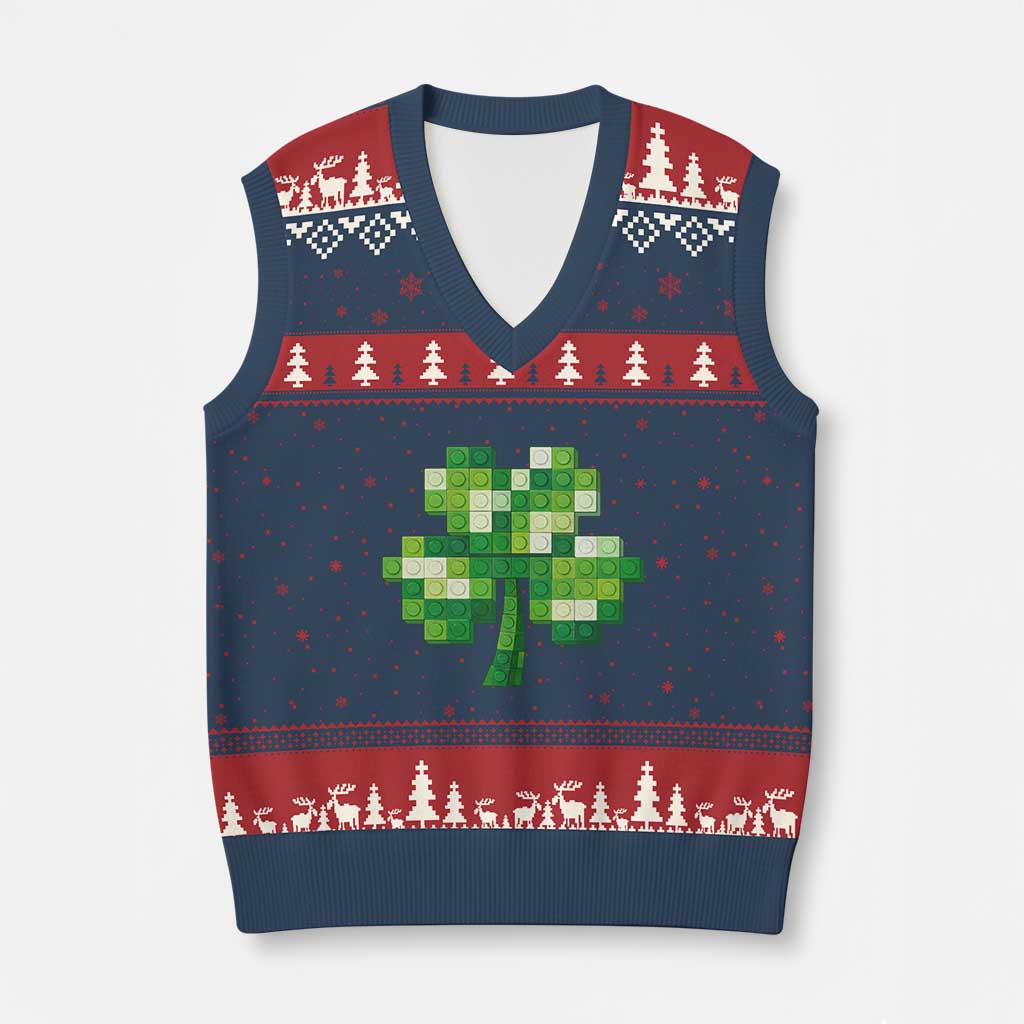 Funny St Patricks Day Shamrock Building Blocks Bricks V-Neck Knit Sweater Vest