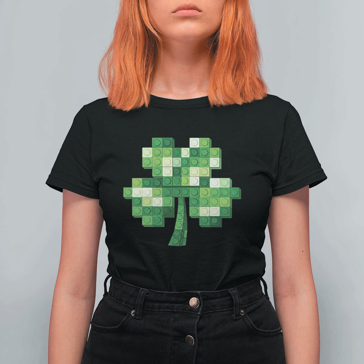 Funny St Patricks Day Shamrock Building Blocks Bricks T Shirt For Women