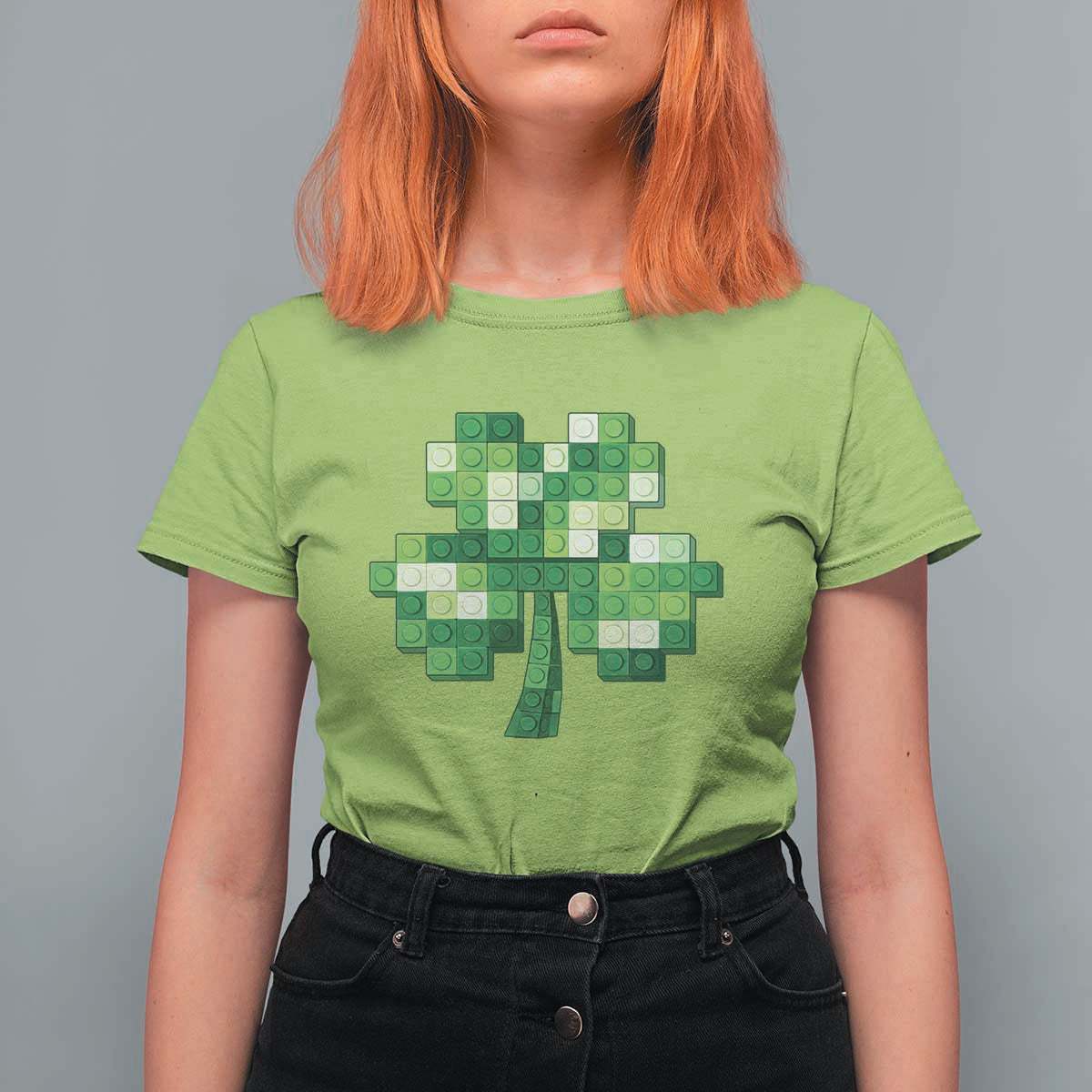 Funny St Patricks Day Shamrock Building Blocks Bricks T Shirt For Women