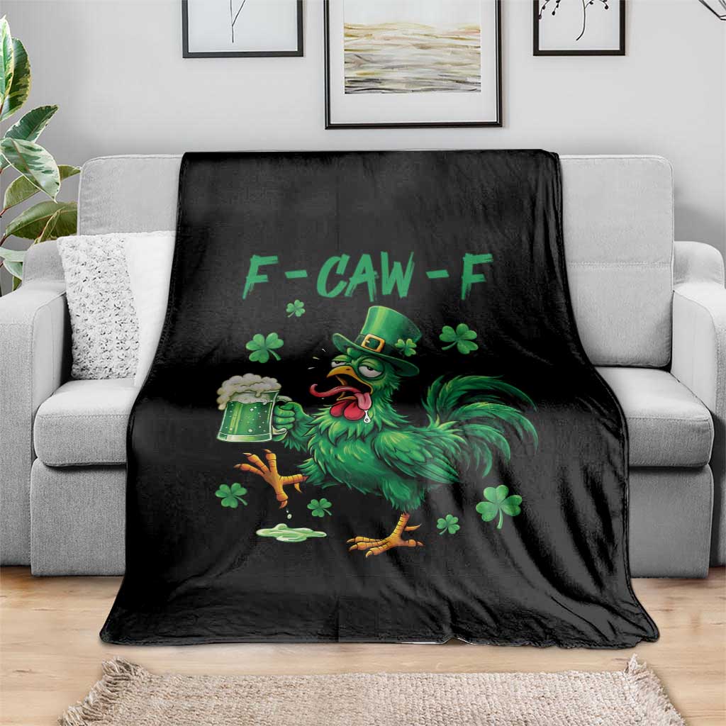 Funny F Caw F Chicken St Patricks Day Throw Blanket Irish Beer Drinking Shamrock Print
