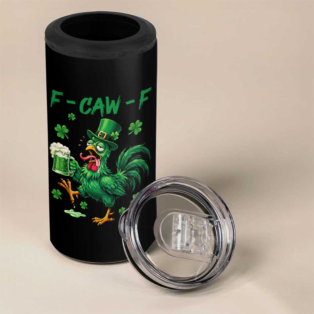 Funny F Caw F Chicken St Patricks Day 4 in 1 Can Cooler Tumbler Irish Beer Drinking Shamrock Print