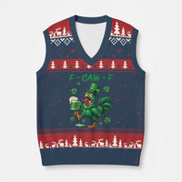 Funny F Caw F Chicken St Patricks Day V-Neck Knit Sweater Vest Irish Beer Drinking Shamrock Print