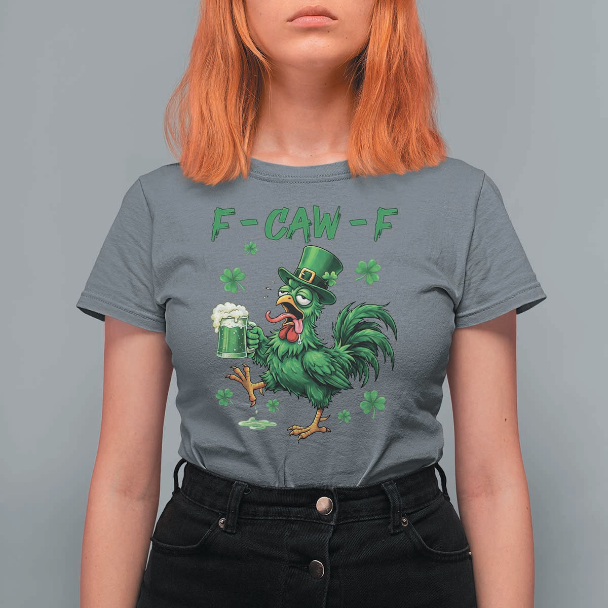Funny F Caw F Chicken St Patricks Day T Shirt For Women Irish Beer Drinking Shamrock Print