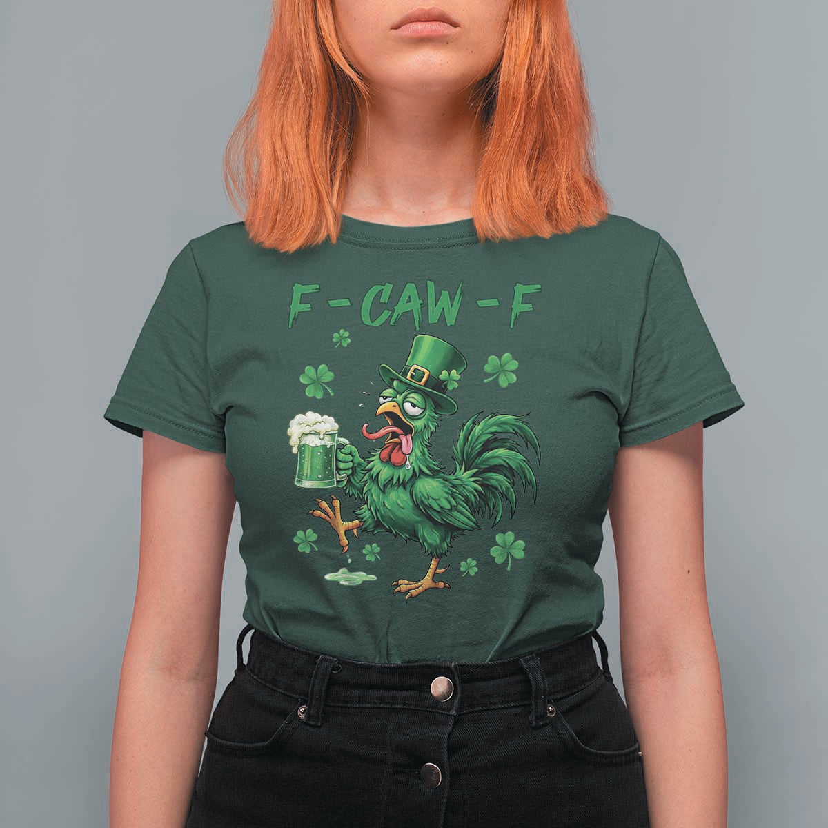 Funny F Caw F Chicken St Patricks Day T Shirt For Women Irish Beer Drinking Shamrock Print