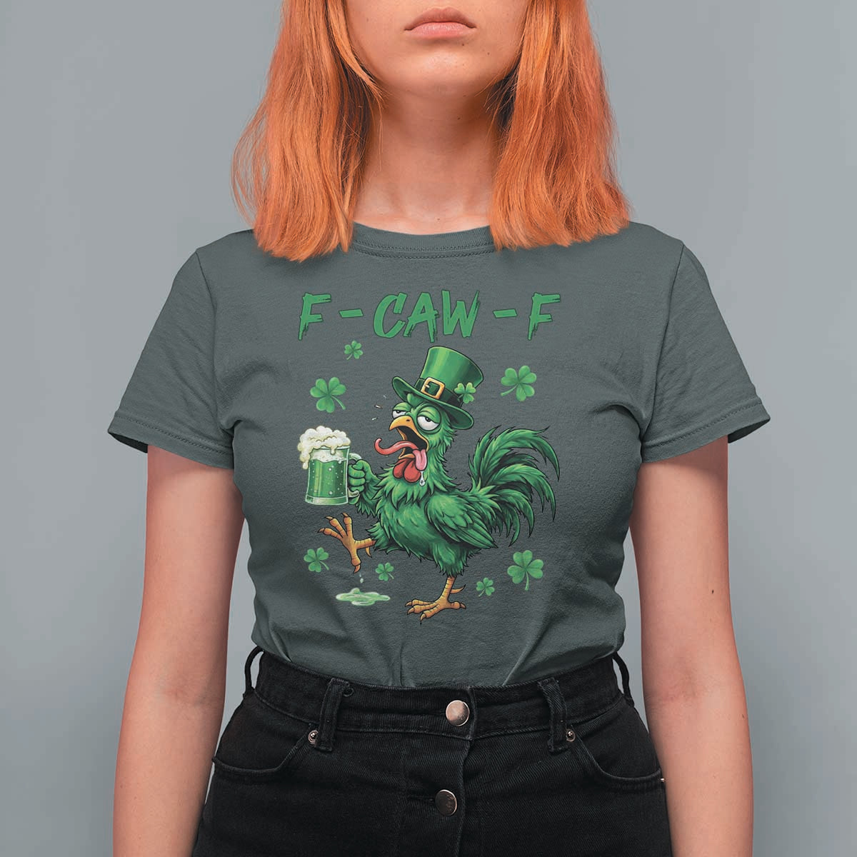 Funny F Caw F Chicken St Patricks Day T Shirt For Women Irish Beer Drinking Shamrock Print