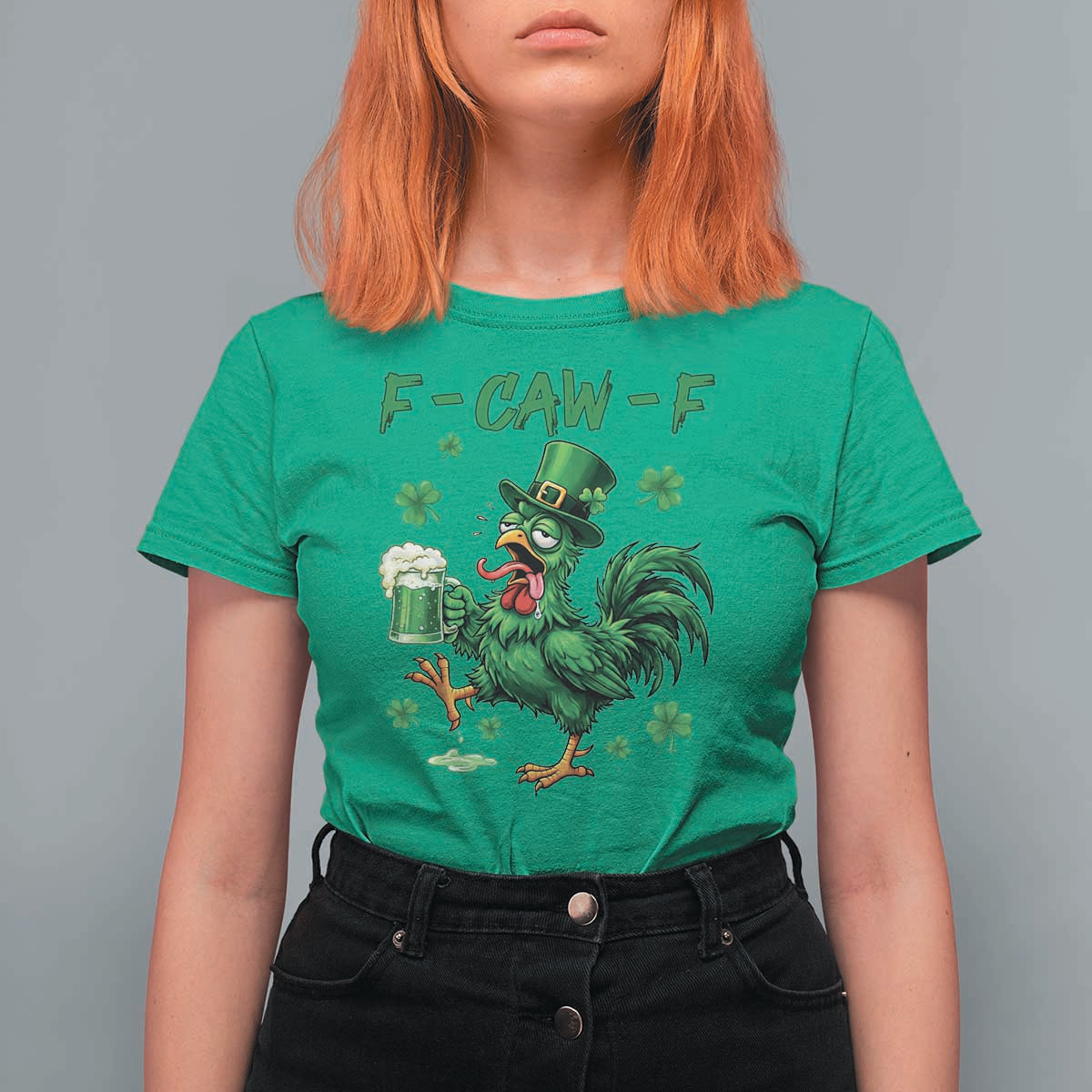 Funny F Caw F Chicken St Patricks Day T Shirt For Women Irish Beer Drinking Shamrock Print