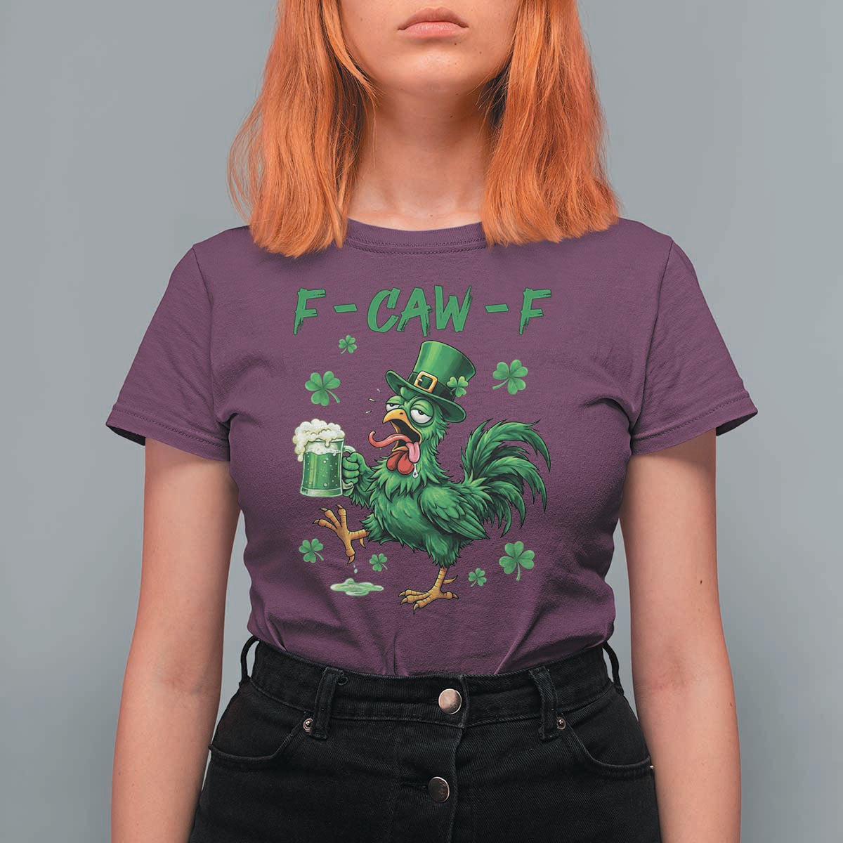 Funny F Caw F Chicken St Patricks Day T Shirt For Women Irish Beer Drinking Shamrock Print