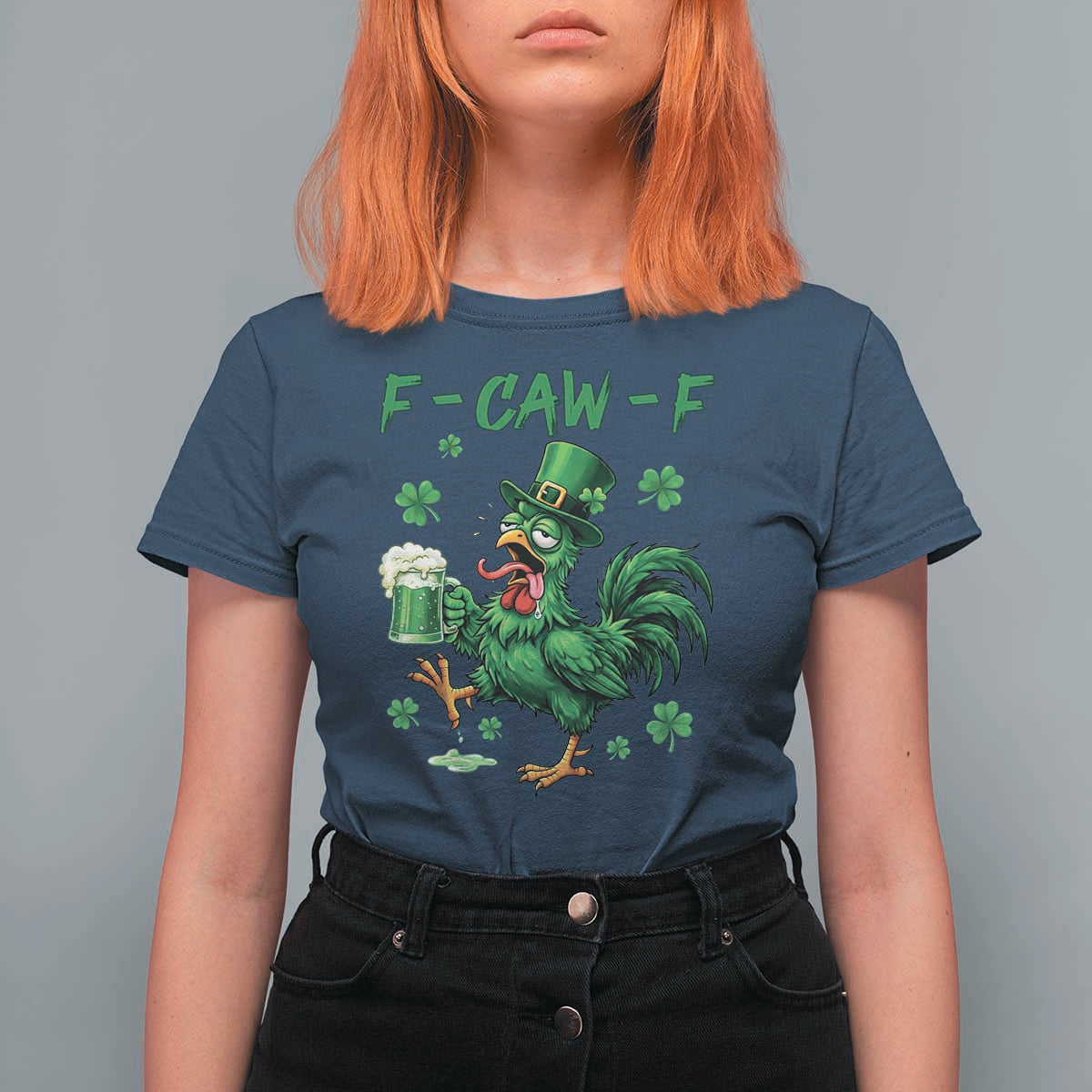 Funny F Caw F Chicken St Patricks Day T Shirt For Women Irish Beer Drinking Shamrock Print
