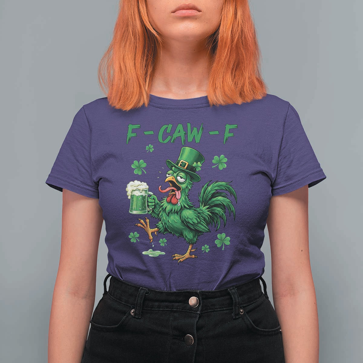 Funny F Caw F Chicken St Patricks Day T Shirt For Women Irish Beer Drinking Shamrock Print
