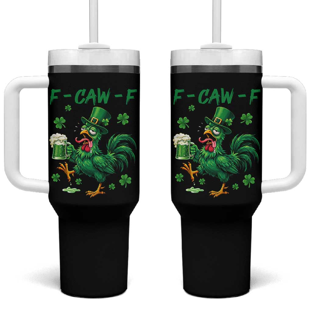 Funny F Caw F Chicken St Patricks Day Tumbler With Handle Irish Beer Drinking Shamrock Print