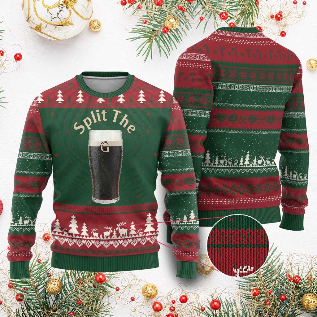 Funny Irish Beer Split The G Ugly Christmas Sweater St Patricks Day Stout Beer Drinking Day