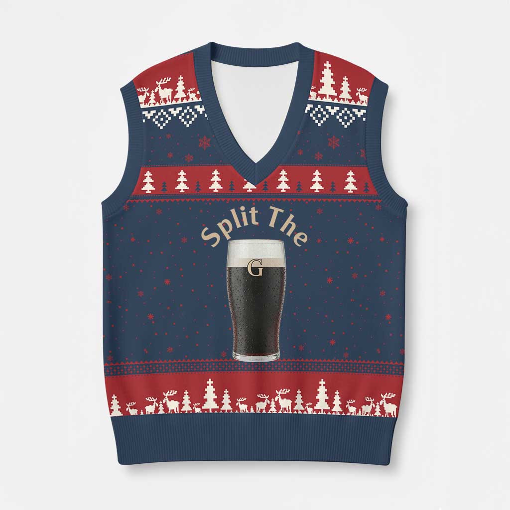 Funny Irish Beer Split The G V-Neck Knit Sweater Vest St Patricks Day Stout Beer Drinking Day