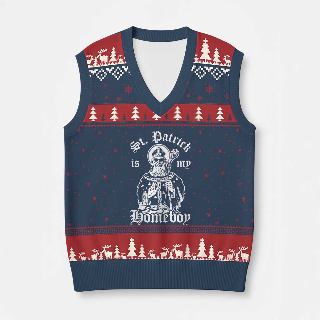 Saint Patrick Is My Homeboy V-Neck Knit Sweater Vest Funny St Patricks Day