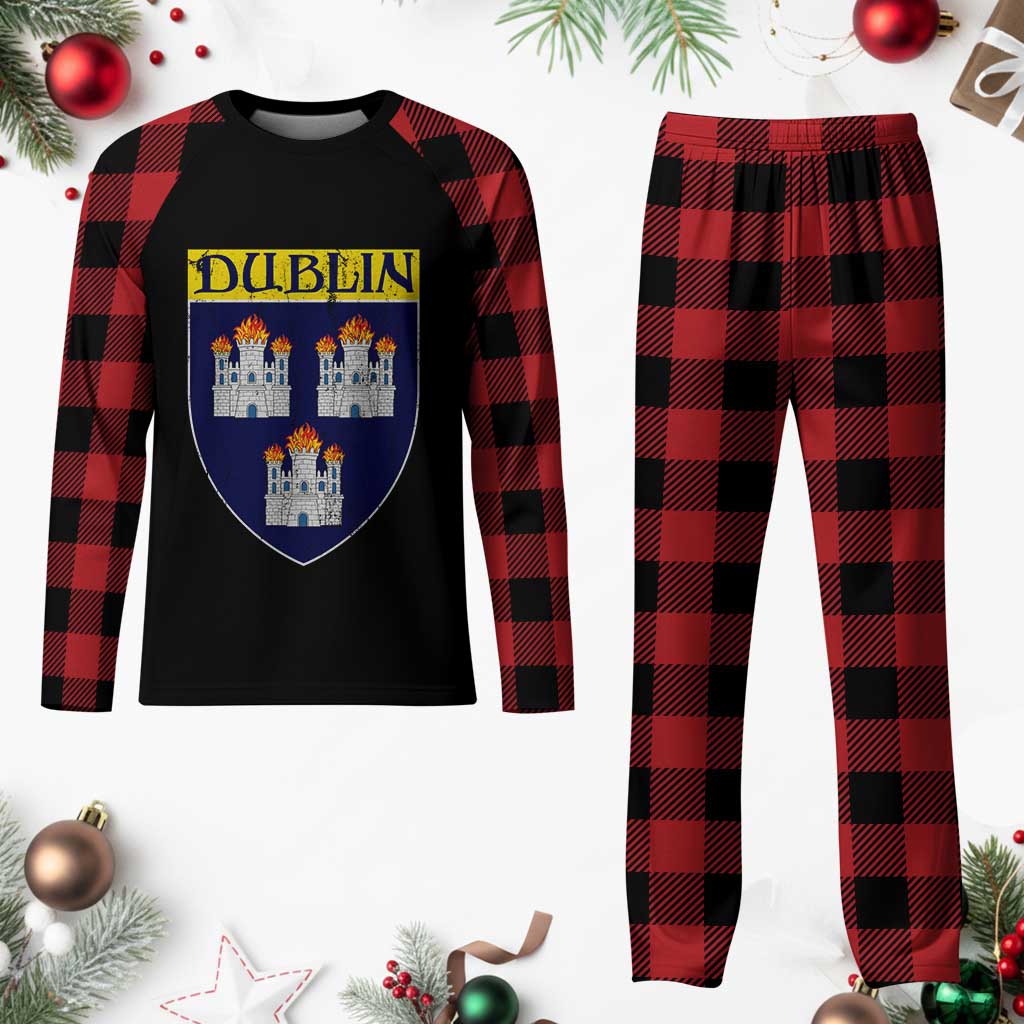 Dublin Ireland Plaid Pajama Set The Coat of Arms of Dublin Three Burning Castles
